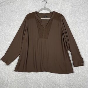 Talbots Split Neck Tunic Top Womens Size 2XP Brown Minimalist Quiet Luxury